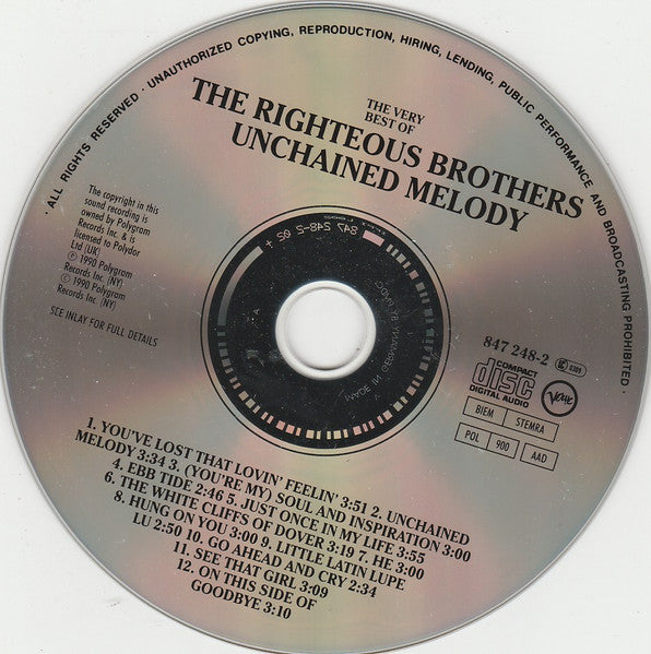 The Righteous Brothers : The Very Best Of The Righteous Brothers - Unchained Melody (CD, Comp, RP)