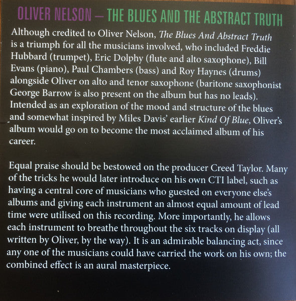 Oliver Nelson : The Blues And The Abstract Truth (CD, Album, Mono, RE)