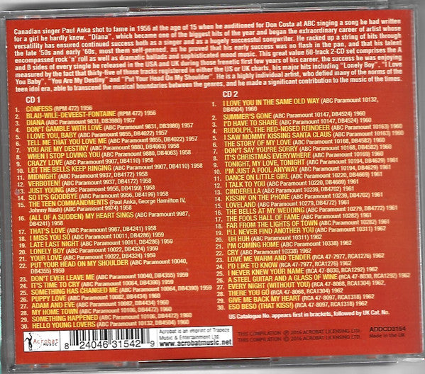 Paul Anka : Complete US & UK Singles As & Bs 1956-62 (2xCD, Comp)