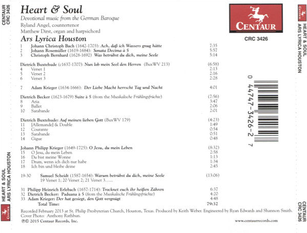 Ryland Angel, Matthew Dirst, Ars Lyrica Houston : Heart & Soul (Devotional Music From The German Baroque) (CD)