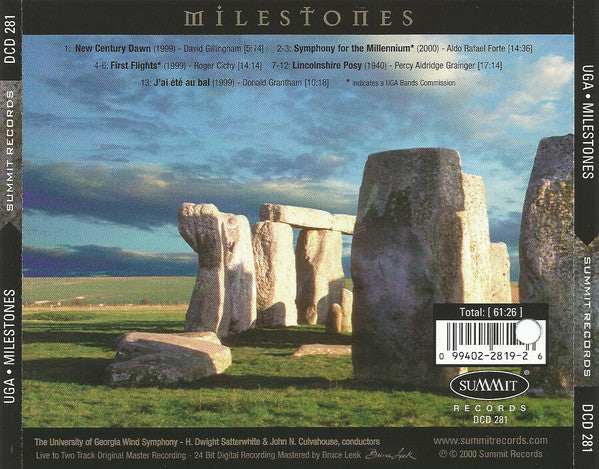 The University Of Georgia Wind Symphony, H. Dwight Satterwhite, John N. Culvahouse : Milestones (CD)