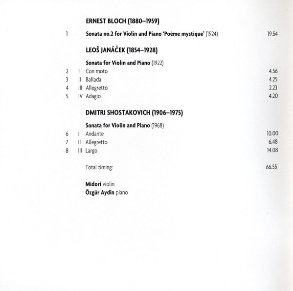 Midori Goto • Özgür Aydin - Ernest Bloch • Leoš Janáček • Dmitri Shostakovich : Violin Sonatas (CD, Album)
