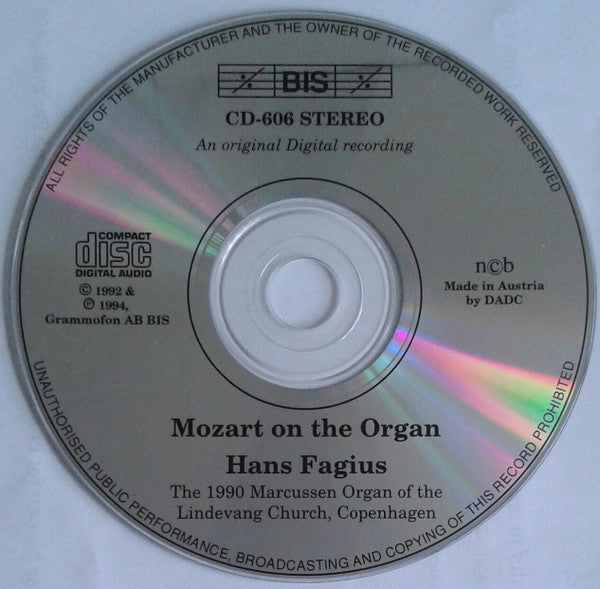 Hans Fagius : Mozart On The Organ (CD, Album, RE)