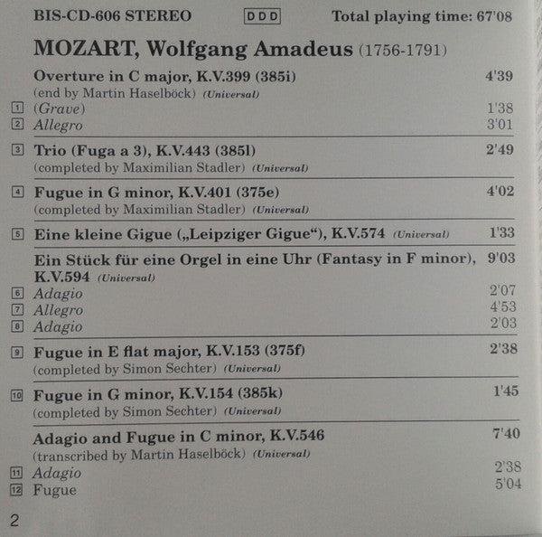 Hans Fagius : Mozart On The Organ (CD, Album, RE)
