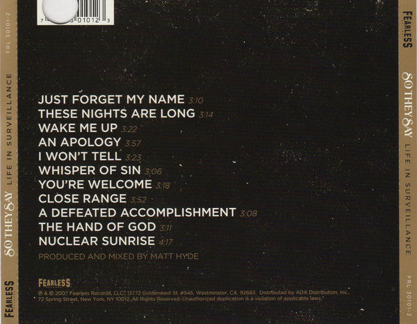 So They Say : Life In Surveillance (CD, Album)