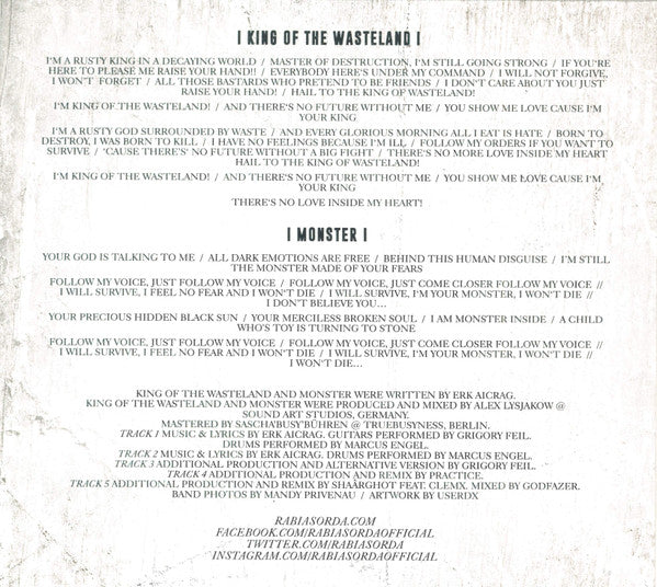 Rabia Sorda : King Of The Wasteland (CD, Single, Ltd, Num)
