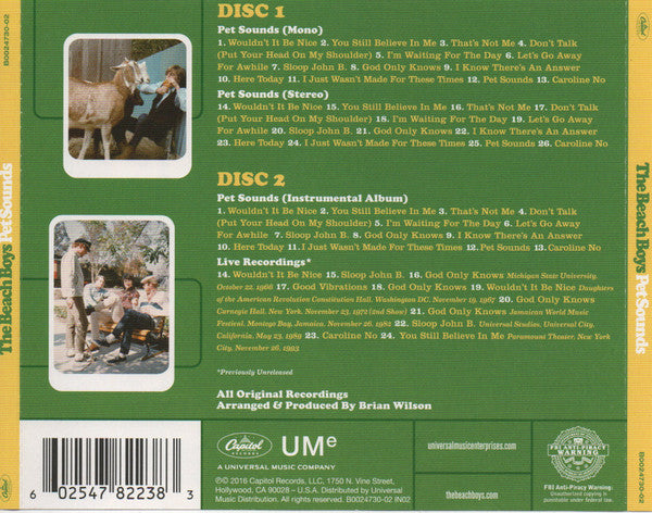 The Beach Boys : Pet Sounds (2xCD, Album, Mono, RE, RM)