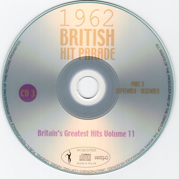 Various : 1962 British Hit Parade Britain's Greatest Hits Volume 11 Part 3 September - December (4xCD, Comp)