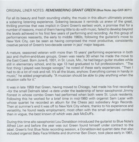 Grant Green : Remembering (CD, Album, RE, RM, 24 )