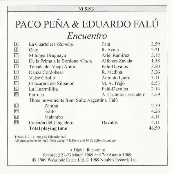 Paco Peña & Eduardo Falú : Encuentro (CDr, Album, RE)