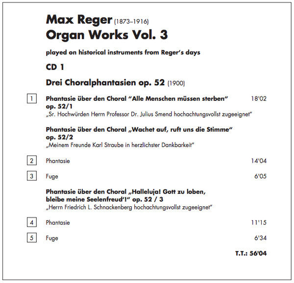 Max Reger, Gerhard Weinberger : Organ Works Vol. 3 (2xSACD, Hybrid, Multichannel, Album)