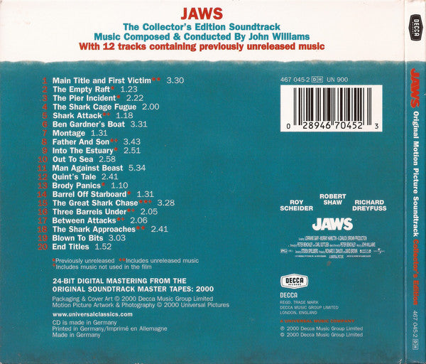 John Williams (4) : Jaws (The Collector's Edition Soundtrack) (CD, Album, RE, RM, Dig)
