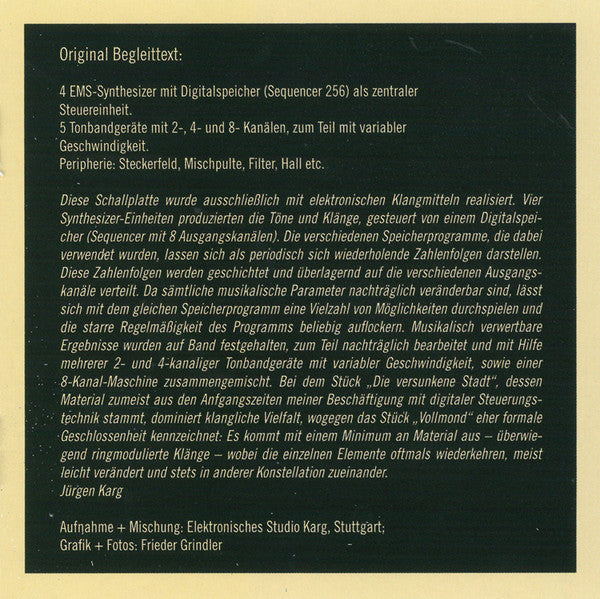 Jürgen Karg : Elektronische Mythen (CD, Album, RE)