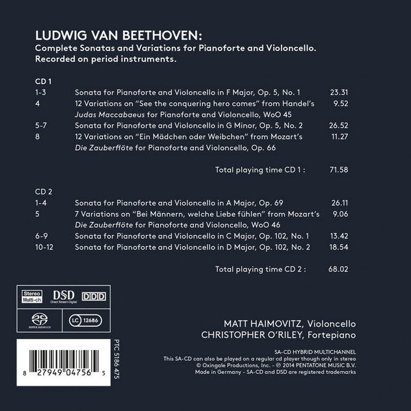 Ludwig van Beethoven, Matt Haimovitz, Christopher O'Riley : Beethoven, Period. (2xSACD, Hybrid, Multichannel, Album)