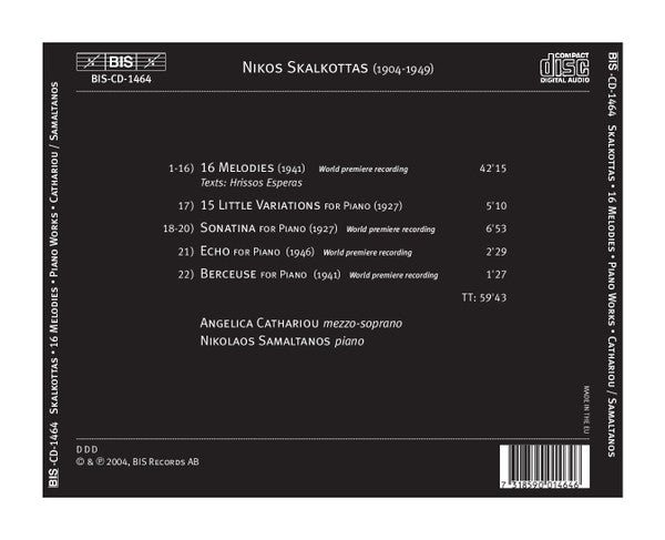 Nikos Skalkottas / Αγγελική Καθαρίου, Nikolaos Samaltanos : 16 Melodies ▪ Piano Music (CD, Album)