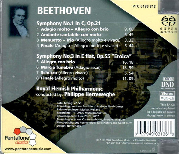 Ludwig van Beethoven, Royal Flemish Philharmonic, Philippe Herreweghe : Symphonies Nos. 1 & 3 (SACD, Hybrid, Multichannel)