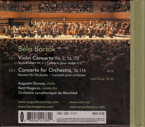 Béla Bartók, Orchestre symphonique de Montréal, Augustin Dumay, Kent Nagano : Violin Concerto No. 2 – Concerto For Orchestra (2xCD)
