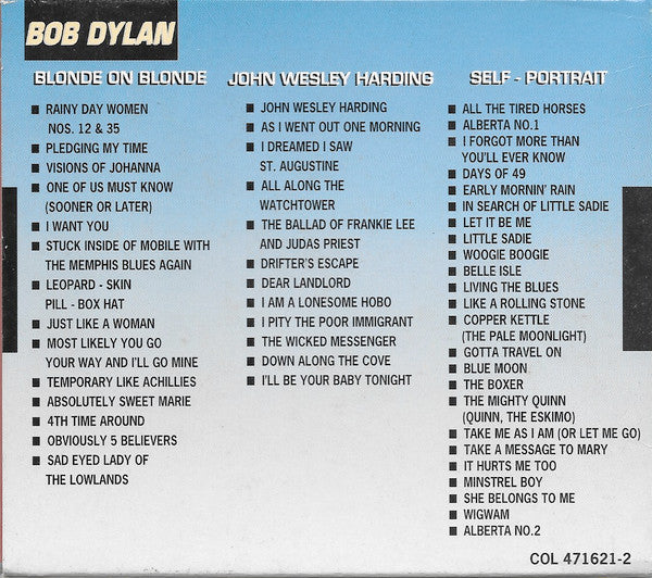 Bob Dylan : Blonde On Blonde / John Wesley Harding / Self-Portrait (CD, Album, RE + CD, Album, RE + CD, Album, RE + Bo)