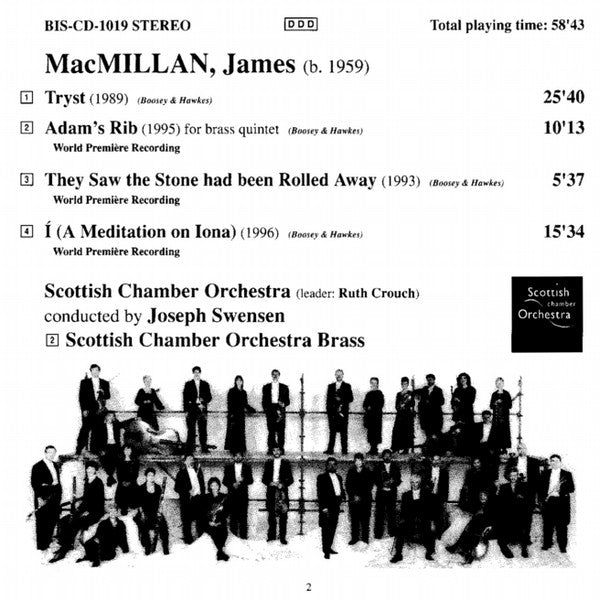 James MacMillan (2) - Scottish Chamber Orchestra · Joseph Swensen : Tryst · Í (A Meditation On Iona) · Adam's Rib · They Saw The Stone Had Been Rolled Away (CD)