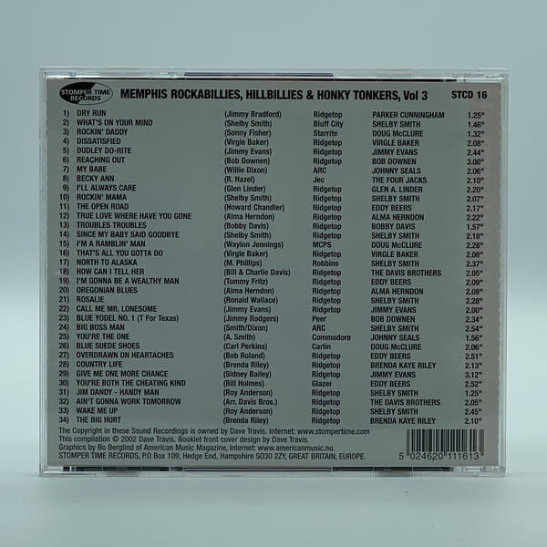 Various : Memphis Rockabillies, Hillbillies & Honky Tonkers Volume 3: The Rebel / Rebel Ace Records Story (CD, Comp)