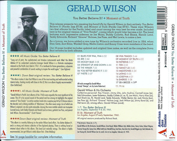 Gerald Wilson : You Better Believe It! + Moment Of Truth (CD, Comp, RM)