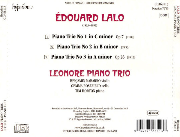 Édouard Lalo, Leonore Piano Trio : Piano Trios (CD, Album)