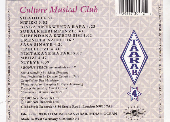 The Culture Musical Club Of Zanzibar : Taarab 4: The Music Of Zanzibar (CD, Album)