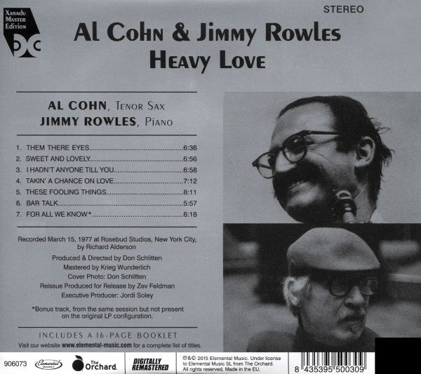 Al Cohn & Jimmy Rowles : Heavy Love (CD, Album, RE, RM)