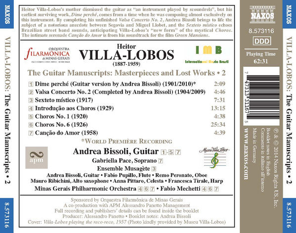 Heitor Villa-Lobos, Andrea Bissoli (2) : The Guitar Manuscripts: Masterpieces and Lost Works - 2 (CD)