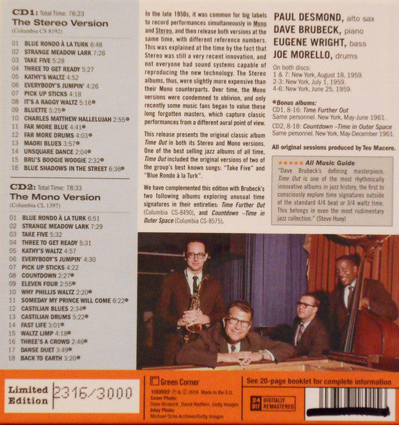 The Dave Brubeck Quartet : Time Out (2xCD, Album, Mono, Ltd, Num, RE, RM)
