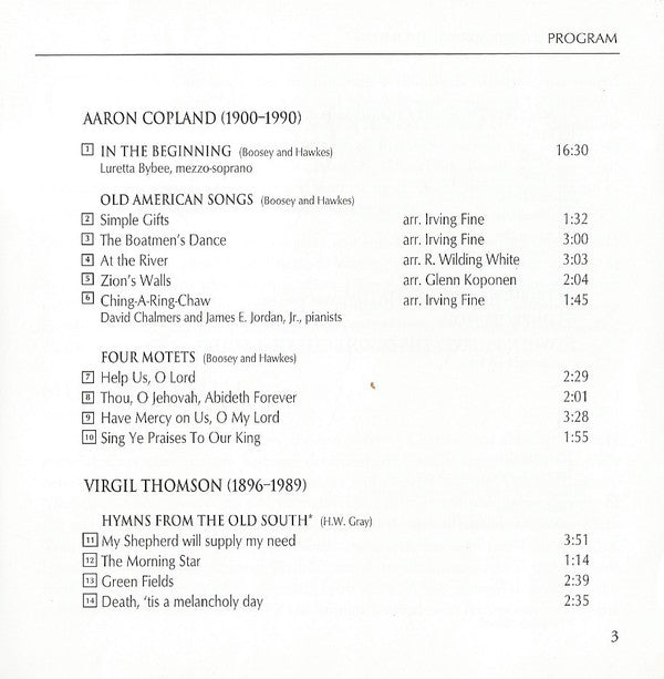 Aaron Copland, Virgil Thomson, Gloriae Dei Cantores, Elizabeth C. Patterson, Luretta Bybee : Sacred & Secular Choral Music (CD, Album)