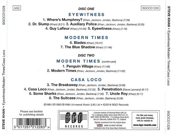Steve Khan : Eyewitness / Modern Times / Casa Loco (2xCD, Comp, RM)