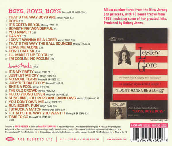 Lesley Gore : Boys, Boys, Boys (CD, Album, RE)