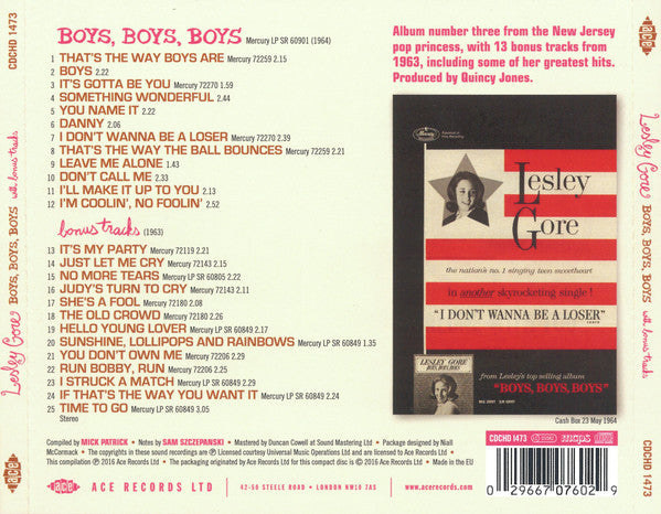 Lesley Gore : Boys, Boys, Boys (CD, Album, RE)