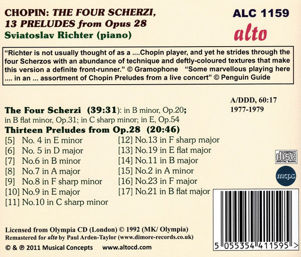 Frédéric Chopin - Sviatoslav Richter : Four Scherzi, 13 Preludes From Opus 28 (CD, Album, Comp, RM)