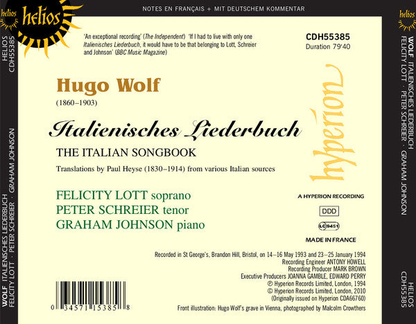 Hugo Wolf - Felicity Lott, Peter Schreier, Graham Johnson (2) : Italienisches Liederbuch (CD, Album, RE)