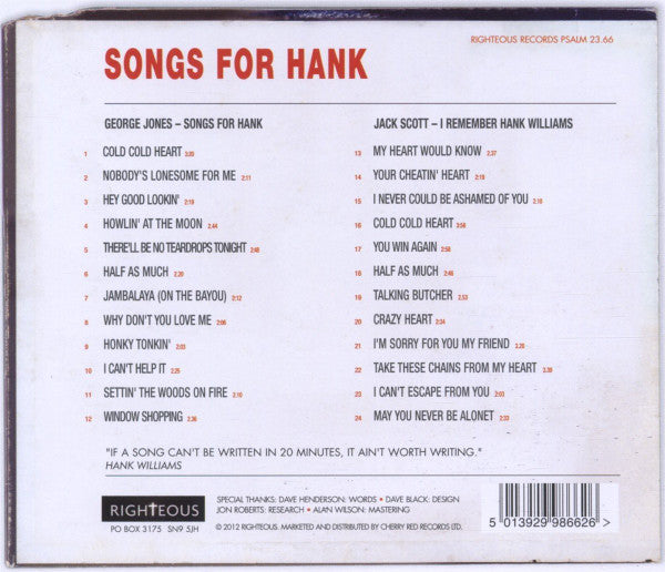 George Jones (2), Jack Scott : Songs For Hank (CD, Comp)