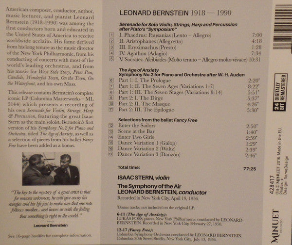 Leonard Bernstein - Isaac Stern, Leonard Bernstein Conducting The Symphony Of The Air : Serenade For Violin Solo, Strings, Harp & Percussion (CD, Album, RE, RM)