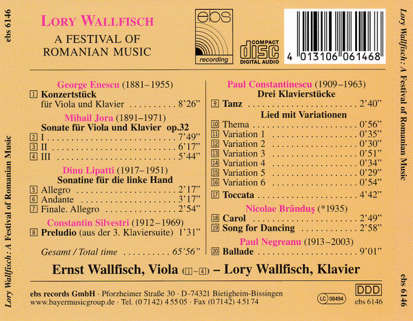 Lory Wallfisch : A Festival Of Romanian Music (CD)