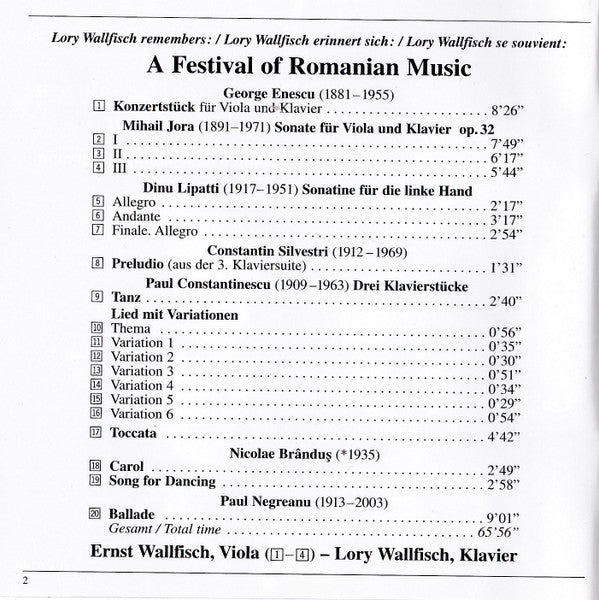 Lory Wallfisch : A Festival Of Romanian Music (CD)