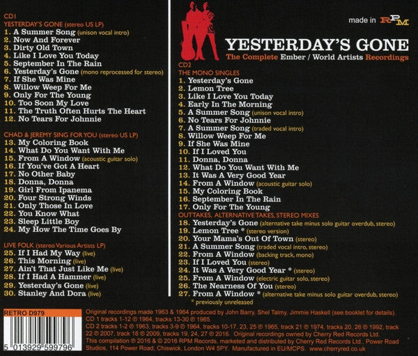 Chad & Jeremy : Yesterday’s Gone: The Complete Ember & World Artists Recordings (2xCD, Comp, Mono)