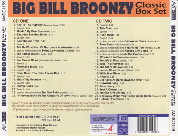 Big Bill Broonzy : Classic Box Set: The Bill Broonzy Story (2xCD, Album, RM)