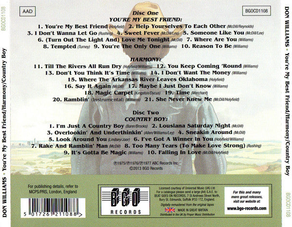 Don Williams (2) : You're My Best Friend / Harmony / Country Boy (CD, Comp, RE, RM + CD, Album, RE, RM + Comp)