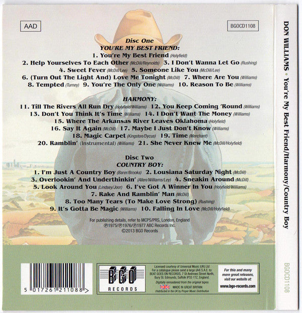 Don Williams (2) : You're My Best Friend / Harmony / Country Boy (CD, Comp, RE, RM + CD, Album, RE, RM + Comp)
