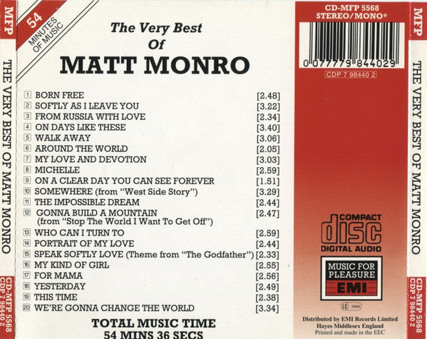Matt Monro : The Very Best Of Matt Monro (CD, Comp, Mono)