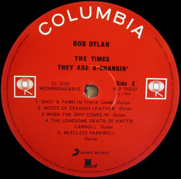 Bob Dylan : The Times They Are A-Changin' (LP, Album, Mono, RE, 180)