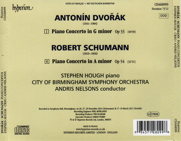 Antonín Dvořák • Robert Schumann, Stephen Hough, Andris Nelsons, City Of Birmingham Symphony Orchestra : Piano Concertos (CD, Album)