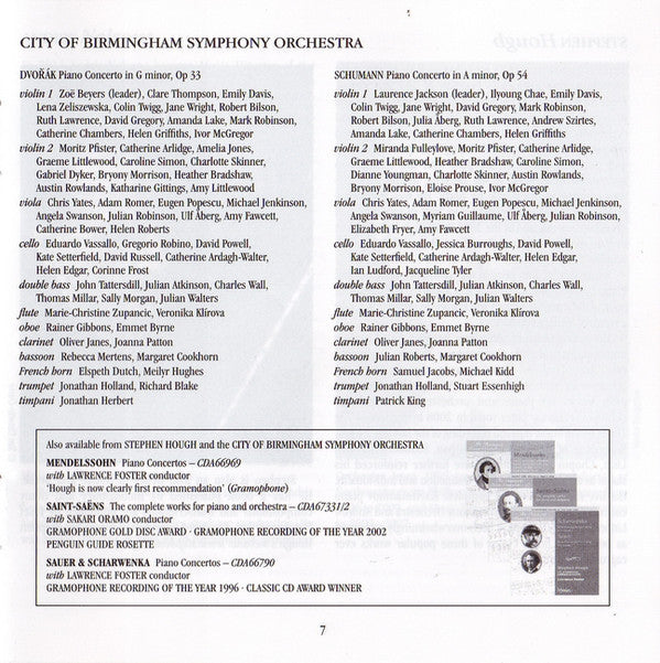 Antonín Dvořák • Robert Schumann, Stephen Hough, Andris Nelsons, City Of Birmingham Symphony Orchestra : Piano Concertos (CD, Album)