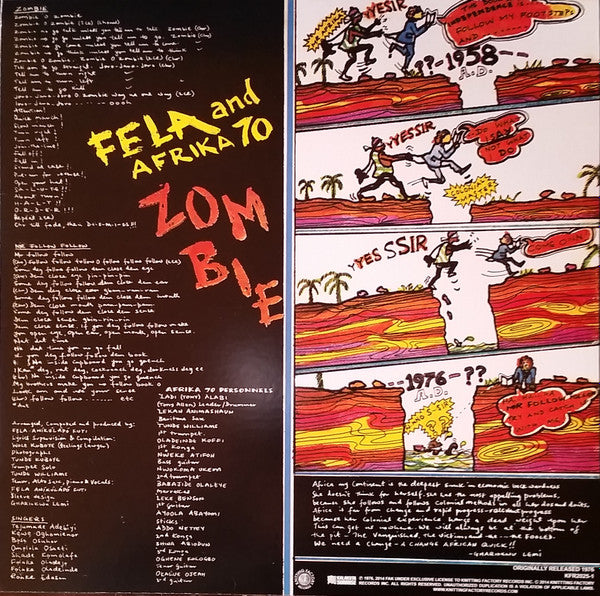 Fela Kuti And Africa 70 : Zombie (LP, Album, RE)