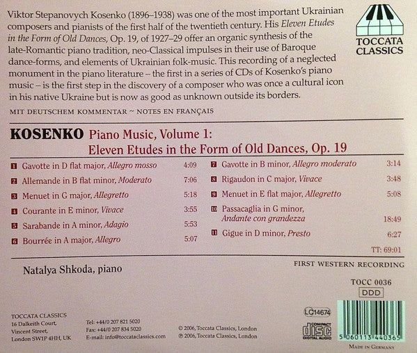Віктор Косенко – Natalya Shkoda : Piano Music, Vol. 1: Eleven Etudes In The Form Of Old Dances, Op. 19 (CD)